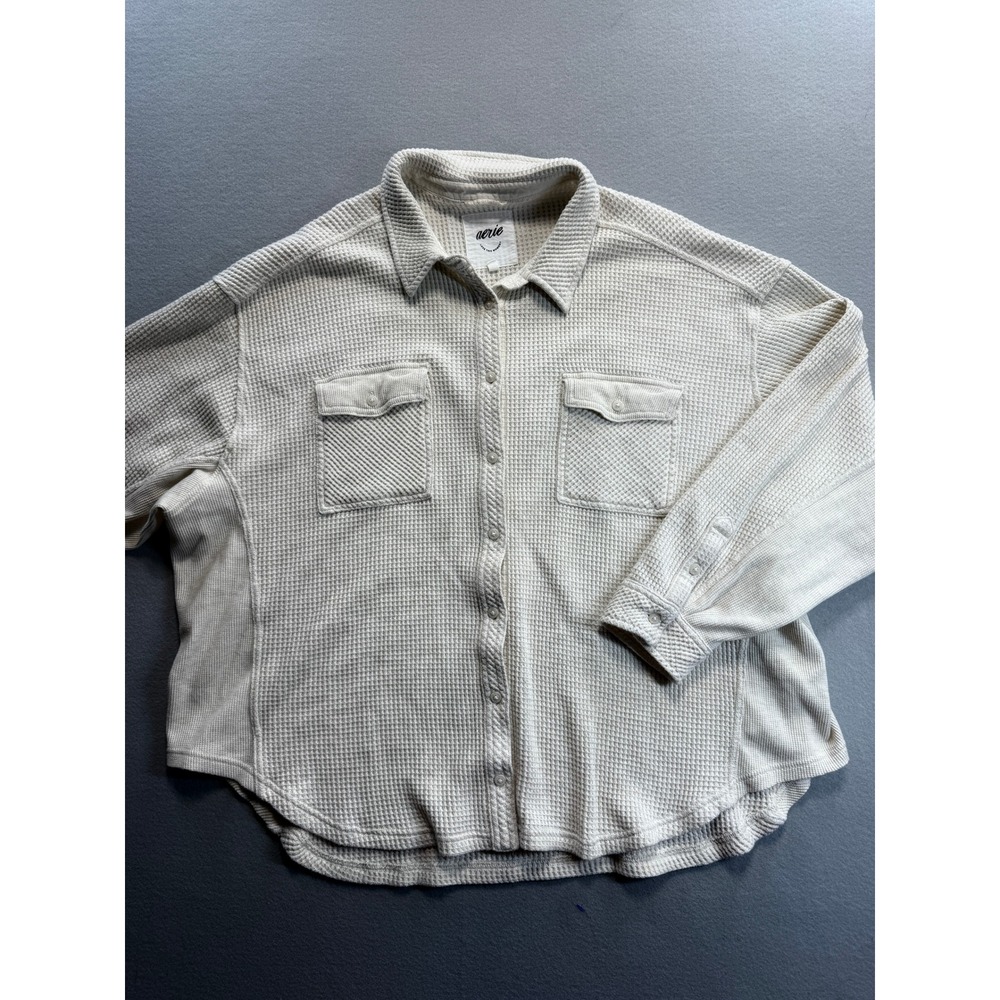 Aerie Button Down Women XL Cream Waffle Knit Oversized Shacket